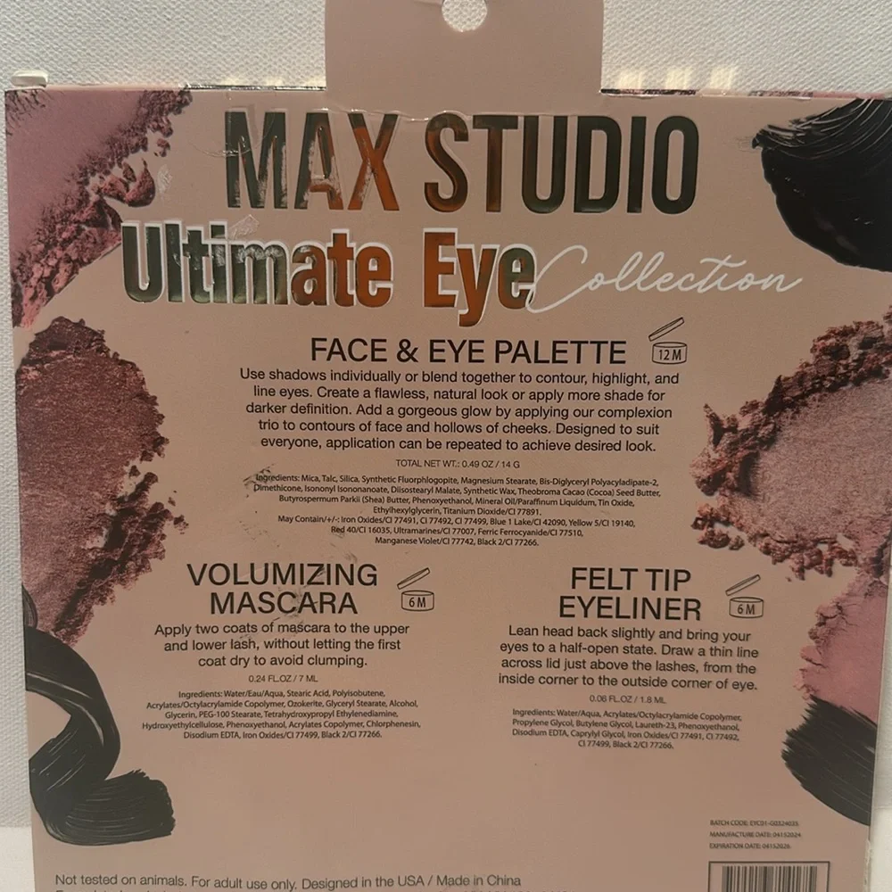Max Studio Ultimate Eye Collection Face & Eye Palette. Mascara and Eyeliner.